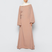 Abaya personnalisée couleur abricot pour femme, manches ballon, volants latéraux, texture froissée, robe longue modeste, tenue musulmane, Ramadan, Aïd