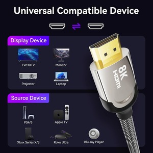 Câble <span class=keywords><strong>HDMI</strong></span> 2.1 en alliage de zinc <span class=keywords><strong>certifié</strong></span> 8K, cordon <span class=keywords><strong>HDMI</strong></span> ultra haute vitesse tressé, compatible 4K 240Hz avec HDR dynamique pour ordinateur portable - Product Image 5