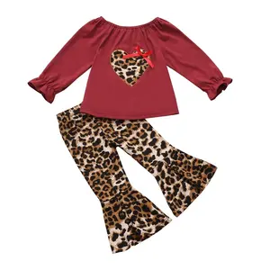 تصميم الأزياء الطفل فتاة ليوبارد طباعة متوهج السراويل 2 قطعة الزي فتاة نمط الأحمر أعلى طفلة الملابس