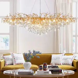 Luxury Light Fixtures Modern L180cm Lighting Design Dining Room Bedroom Dining Room Rectangle Brass Black Crystal Chandelier