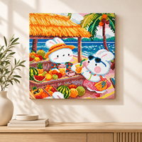 Kit de Peinture Diamant KS Craft Lapin Mignon Stand de Fruits de Plage, avec Diamants Spéciaux, Thème Animal d'Été, Art Diamant DIY, Décoration Maison, Cadeau