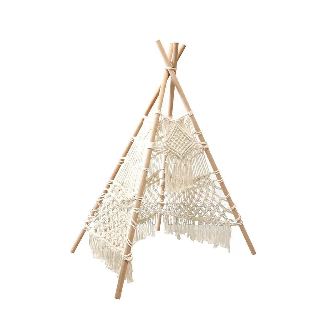 Tapeçaria de corda de algodão artesanal, fundo de fotografia nórdica para decoração de quarto das crianças