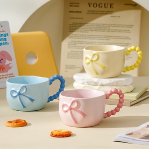 Juego de tazas de cerámica con diseño de lazo, acabado mate, colores pastel para el té de la tarde, taza de cerámica - Product Image 1