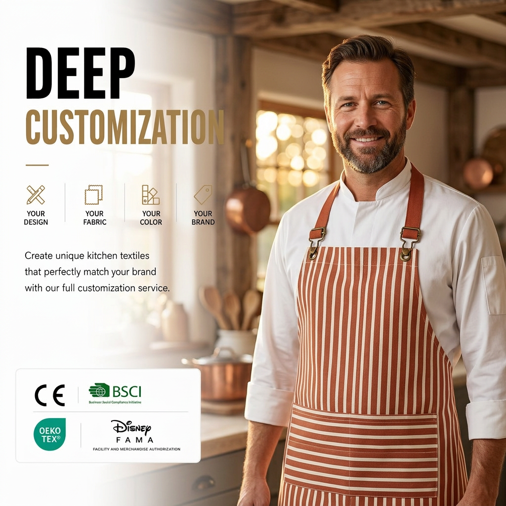 Front Pocket Design Custom Printed Reusable Sleeveless Polyester Cotton Kitchen Apron Bib For Adult Chef