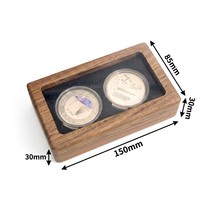 Boîte à pièces de monnaie en bois de pin noir de luxe écologique Landy, vitrine pour pièces de monnaie de collection avec couvercle en verre, double fente, rangement pour collectionneur, cadeau