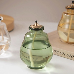 Lámpara de aceite de cristal miniatura con forma de calabaza de 100 ml, linterna de aceite decorativa para mesa, lámpara de aceite de cristal transparente soplada a mano, adorno decorativo para el hogar - Product Image 6