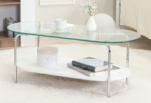 Table basse ovale moderne TMG-K90 avec tube en fer, verre trempé, panneau MDF pour le salon - Product Image 3