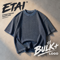 Kaos T-Shirt Hiphop Streetwear Boxy Bermotif Tekstur Waffle 250gsm Berkualitas Tinggi Pakaian Pria Kaos Mewah Merk Ternama