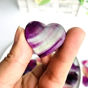 Wholesale Natural Rainbow Fluorite Crystal Heart Stone Healing Stones For Meditation