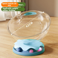 Lit pour chat transparent en forme de capsule spatiale avec jouet clochette, nid semi-fermé toutes saisons pour chats d'intérieur