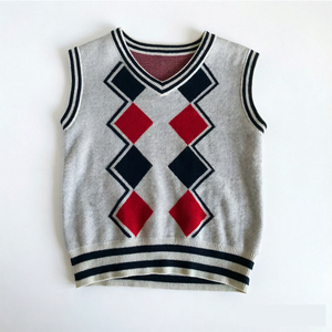 <span class=keywords><strong>Gilet</strong></span> Scolaire Enfant Personnalisé Col V Garçons Filles Couleurs Bleu Marine Rouge Motif Tricot Uni 3-18 Ans <span class=keywords><strong>Gilet</strong></span> Pull d'École - Product Image 4