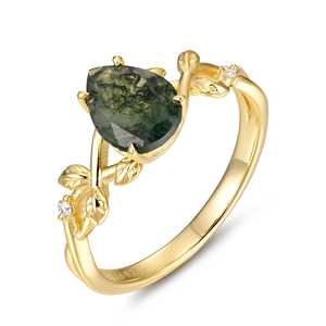 Cincin Fashion Moyu Jewelry untuk Wanita, Perhiasan Perak <span class=keywords><strong>Sterling</strong></span> 925 dengan Setting Potongan Elips Moss, Cincin Mewah - Product Image 1