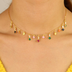 Gold Plated Multi Color <strong>rainbow</strong> <strong>Necklace</strong> Girl Women Colorful Tassel Charm Colorful Cz Delicate Sexy Layer Luxury Jewelry - Product Image 5