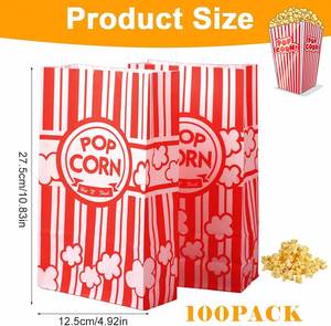 Bolsas de Palomitas de Maíz Económicas para Cine, Fiestas de Cumpleaños, Reutilizables, de Papel Kraft Reciclable, Rojas a Rayas, Resistentes a la Grasa, Aptas para Microondas - Product Image 2