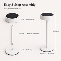 Lampe de table LED solaire rechargeable moderne, charge Type-C, contrôle tactile, intensité réglable, 3 couleurs, sans fil, en métal, pour l'extérieur
