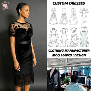 Robe de soirée mi-longue en velours noir pour femme avec appliques florales en maille, manches courtes, ceinture en satin et ourlet en dentelle - Product Image 1