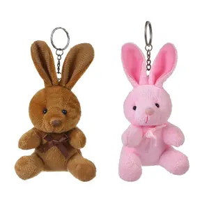 粉色棕色毛绒兔子兔子钥匙扣定制各种设计动物毛绒钥匙扣