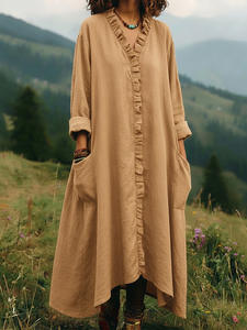 Vestido de mujer de algodón de color liso, holgado, a la moda, para primavera y verano 2026, estilo europeo y americano, con orejeras. - Product Image 4