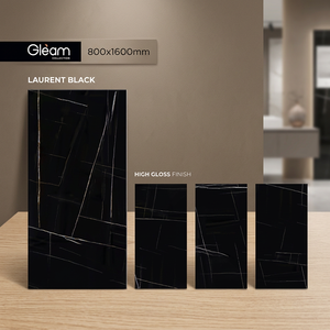 Liguria Black 800x1600mm High Gloss Porcelain Floor And Wall <b>Tiles</b> Black Marble Design 80x160cm - Product Image 2