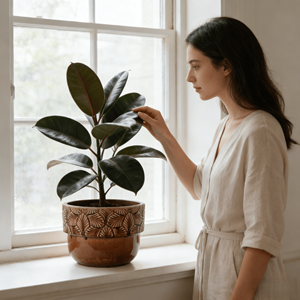 Pot de fleurs décoratif large en céramique émaillée marron beige à motif elliptique, style américain, écologique et durable, avec trou de drainage - Product Image 2