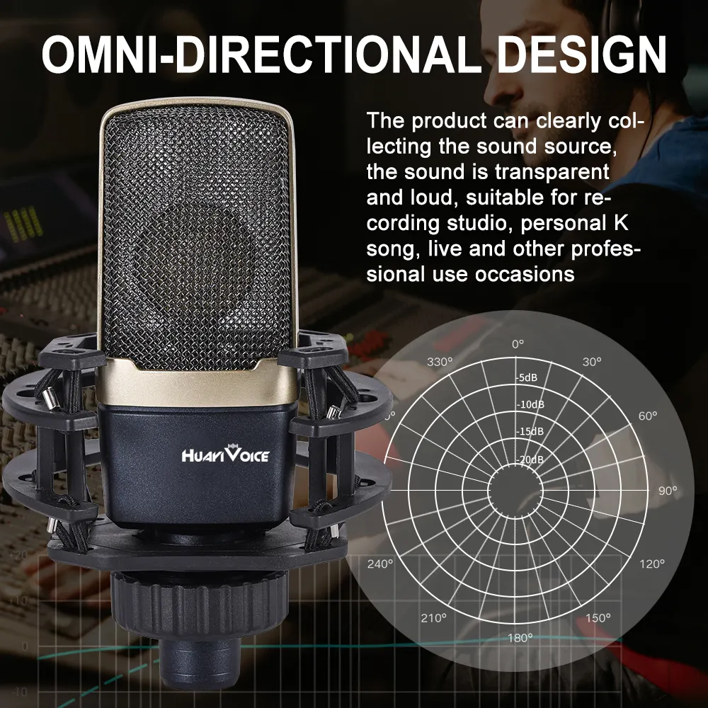 Mikrofon kondenser antarmuka Studio 48V, mikrofon rekaman dengan pendapatan mikrofon