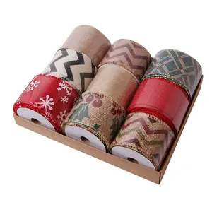 Ruban imprimé en tissu avec bord, 65mm, 1 pièce, ruban de noël personnalisé en toile de jute, pour décoration de fête