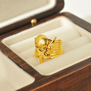 Лидер продаж, модные кольца из нержавеющей стали, позолоченные кольца с морским коньком для женщин - Product Image 3