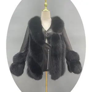 工場価格新しい冬の厚手の暖かい革キツネの毛皮のコートカスタムロゴ黒の女性の本物の毛皮のコート