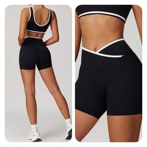 Yishhen celana Yoga 4 potong wanita, warna kontras jahitan Fitness pinggang tinggi suar Set olahraga luar ruangan Gym pakaian untuk wanita - Product Image 6