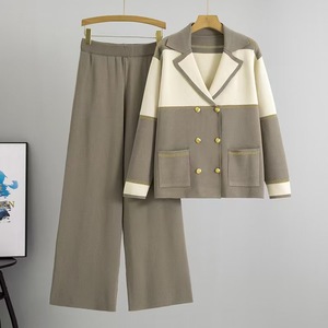 Women's 2025 <strong>Spring</strong> <strong>Autumn</strong> Casual Loose Set <strong>Double-Breasted</strong> Knitted Top with Button Decoration Wide-leg Pants <strong>New</strong> Two Piece Suit - Product Image 4