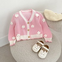 Cárdigan de Bebé Personalizado de Boutique, 100% Algodón Tejido, con Flores 3D, Elegante Suéter para Niños, Conjuntos de Ropa para Niños Pequeños