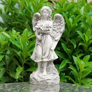 Resin Sculpture with Solar Light Outdoor Statue Angel Garden Figurine for Patio Lawn Yard Porch Decoration