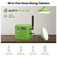 Sistema Solar Doméstico Bluetti P80 Paygo 76.8Wh, Panel Solar de 25W, Cable de Extensión USB 4 en 1, Luz LED, Respaldo de Emergencia para África
