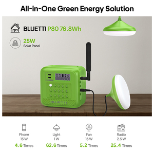 Sistema Solar Doméstico Bluetti P80 <span class=keywords><strong>Paygo</strong></span> 76.8Wh, Panel Solar de 25W, Cable de Extensión USB 4 en 1, Luz LED, Respaldo de Emergencia para África - Product Image 5