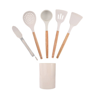 White Wooden Handle Silicone Spatula Set 5 Piece Non Stick Cooking Utensils Heat Resistant Kitchen Tools - Product Image 4