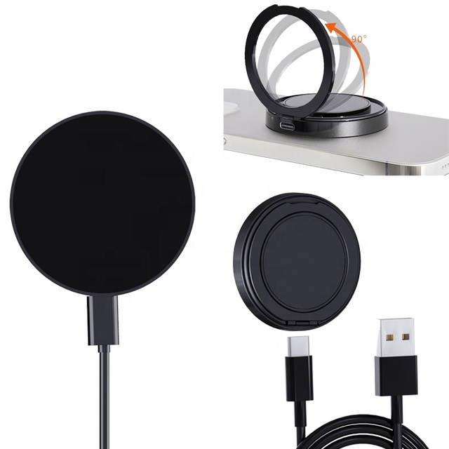 Portable Kickstand Magnetic Wireless Charger Holder for iPhone 17 16 15 14 13 12 Pro Max 15W Fast Charger Adjustable Stand