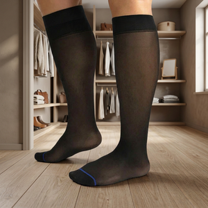 Chaussettes transparentes pour hommes, noires unies, respirantes, en tricot Spandex/Nylon, coupe standard, usage quotidien, style automne, ODM, écologiques, habillées - Product Image 2