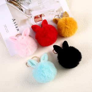 Llavero con Colgante de Orejas de Conejo de Peluche, Imitación de Pelo de Conejo <span class=keywords><strong>Rex</strong></span>, Accesorio de Moda para Coche y Equipaje, Poliéster - Product Image 2