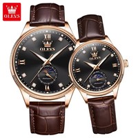 OLEVS 7039 Montre Mécanique Automatique Phase de Lune Étanche Chronographe Mains Lumineuses Montre-Bracelet pour Hommes Femmes Couple Amoureux