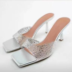 New Summer Slippers Female Transparent Square Head Line High <b>Heels</b> Fashion Large Size Summer Pumps for Women Shoes - Product Image 2