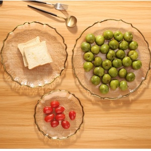 المائدة المنزلية الشفافة شفافة أطباق طعام غربية شفافة بحافة ذهبية طقم أطباق - Product Image 2