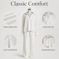 Ensemble de vêtements de détente pour femmes en coton pur uni pour l'été, haut classique à col en V à manches longues, pantalon large à cordon de serrage, tenue décontractée en deux pièces