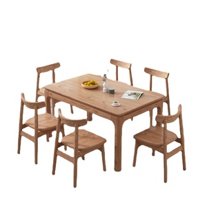 Rectangular <b>Dining</b> <b>Table</b> And Chair Set 6 Piece Natural Wood Color Modern Minimalist Style <b>Space</b> <b>Saving</b> <b>Dining</b> Room Set - Product Image 3