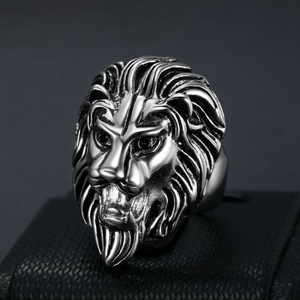 Kustom perhiasan modis emas kepala singa desain cincin baja nirkarat untuk pria anak laki-laki Perhiasan Chic Punk hewan singa cincin kompas - Product Image 4