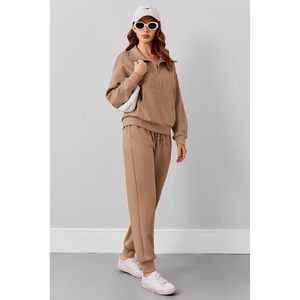Women Tracksuit Set <b>Long</b> Sleeve Half Zip Sweatshirt Joggers <b>Matching</b> Outfit Casual Autumn Wear Breathable Comfortable Sportswear - Product Image 2