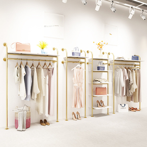 Appendiabiti da Parete in Metallo Dorato, Espositore per <span class=keywords><strong>Abbigliamento</strong></span> da Parete o da Terra per Boutique di Moda Femminile - Product Image 1
