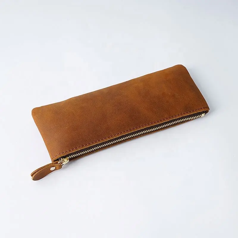 Baerky 2022 School Hot Sale Leather Pencil Zipper Pouch Luxury Leather Pen Pencil Pouch Case for gift