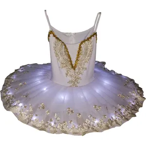 白花LED天鹅湖女孩紧身衣专业便宜芭蕾舞短裙