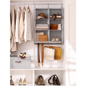 Hanging Closet Organizer 6 Section Fabric <b>Storage</b> With Metal Rod For Bedroom Clothing Organization Foldable Rectangular Design - Product Image 2