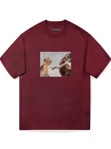 Adam cho mèo nắm tay thần cotton crewneck ngắn tay T-Shirt 260 gram phong cách giản dị lỏng phù hợp với vải dệt kim vài văn bản in ấn - Product Image 4